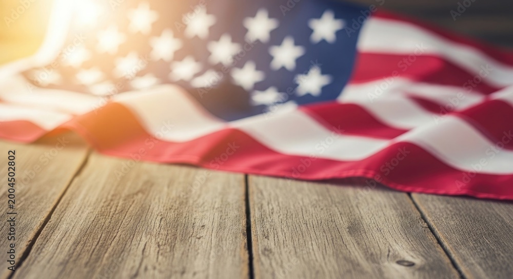 Fototapeta premium Honoring heroes a touching memorial day scene with american flag and glowing candles