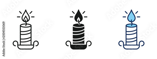 Photos Set of burning candle vector graphic illustrations featuring various artistic st