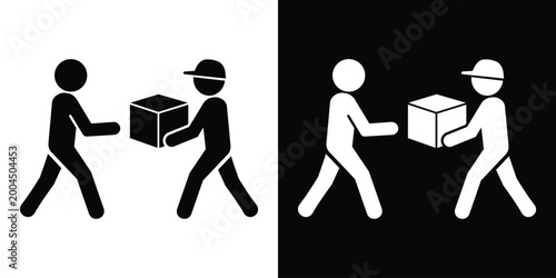 Bild auf Leinwand Vector icon showing a delivery person handing a package to a customer