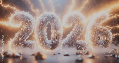 New Year 2026 Celebration with Fireworks Explosion.