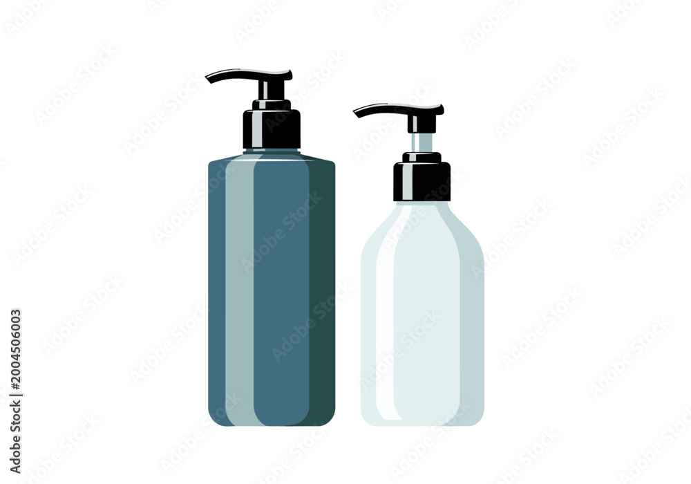 Fototapeta premium Two bottles with dispenser pumps on a white background