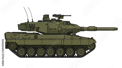 Tableau sur toile Olive green army tank with cannon on black background