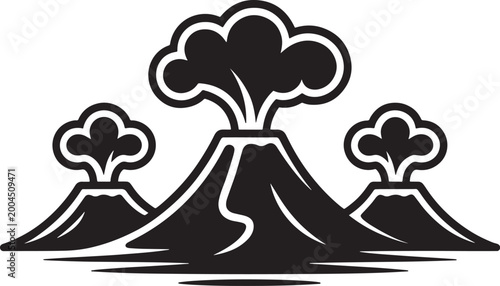 Obraz na plátne Volcano eruption icon set with eruption mountain silhouette disaster landscape e