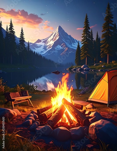 Mountain campfire scene