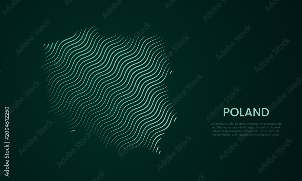 Fototapeta premium Poland abstract map made of flowing curved line pattern