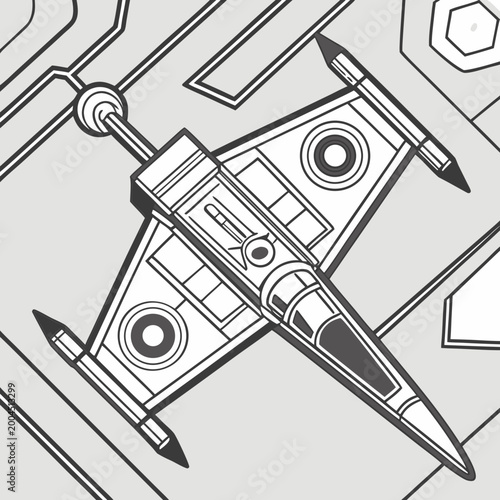 Quadro su tela Minimalist spaceship vector graphic in flat design with spaceship spacecraft aer