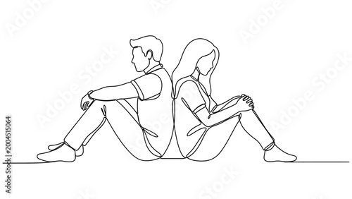 Continuous One Line Drawing Couple Back to Back Conflict Vector_26