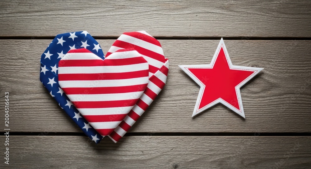 Obraz premium Celebrating american independence day patriotic heart and star on rustic wood background