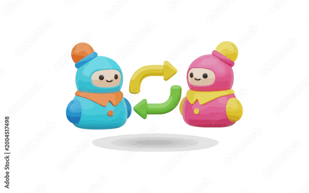 Obraz premium Cartoon characters exchanging arrows on black background