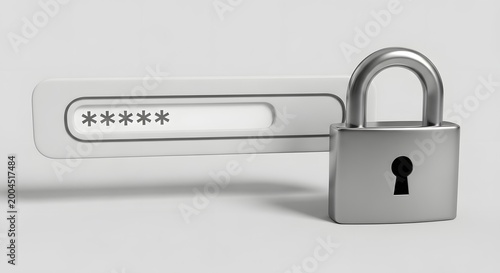 Emphasizing Digital Privacy A clean 3D visual of a password entry box displaying hidden characters alongside a sturdy padlock, signifying robust online security protocols and data protection