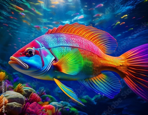 rainbow fish in the deep dive into the vibrant world of an underwater scene where a stunning rainbow fish takes center stage its scales alive with a spectrum of colors