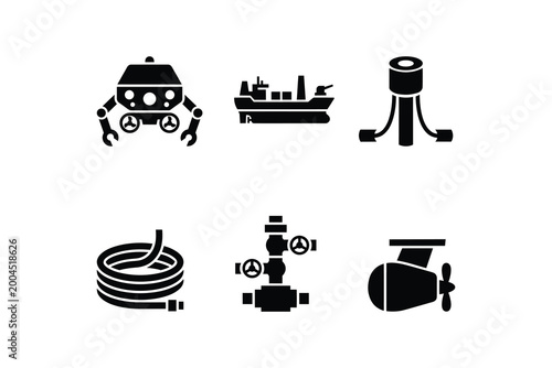 Foto Marine Engineering and Offshore Oil Industry Icon Set - Underwater Exploration a
