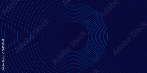 Abstract dark blue background with concentric light blue circular lines, minimalist tech style with radial geometric pattern and digital gradient