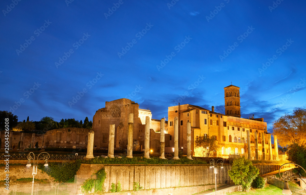 Fototapeta premium The Roman Forum at night in Rome, Italy
