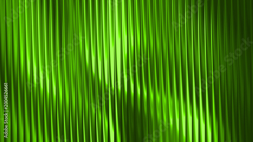 Abstract neon green metallic stripes background with glossy glass texture, vertical lines pattern, futuristic gradient surface, vibrant luminous waves, modern digital backdrop for tech design.