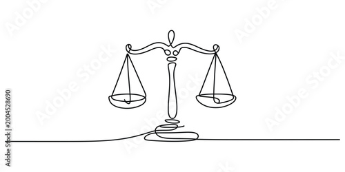 Fotografía Justice scale icon drawn in a single continuous black line style