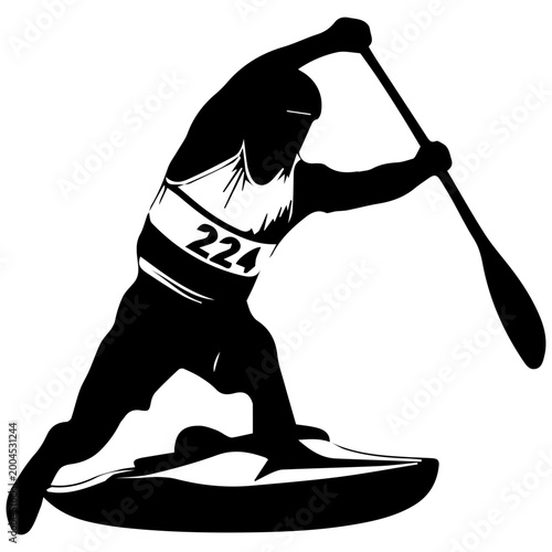 Photos Black silhouette of kayaker paddling in a dynamic pose on water during daytime