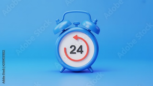 Blue alarm clock, 24 hour clock, time concept, modern design, blue background