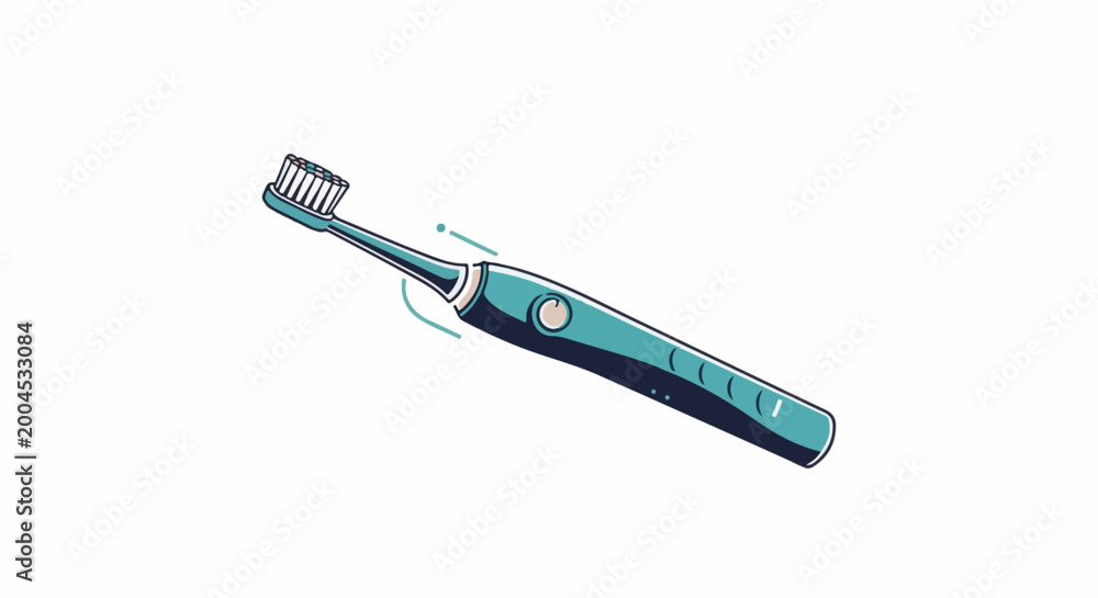 Obraz premium A teal electric toothbrush with a white brush head, shown at an angle on a white background