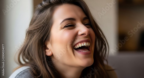 Joyful Woman Laughing Open Mouth Wide, Expressing Happiness & Positive Emotion