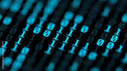 Bilde på lerret Binary Data Stream Loop with Bokeh 3D illustration