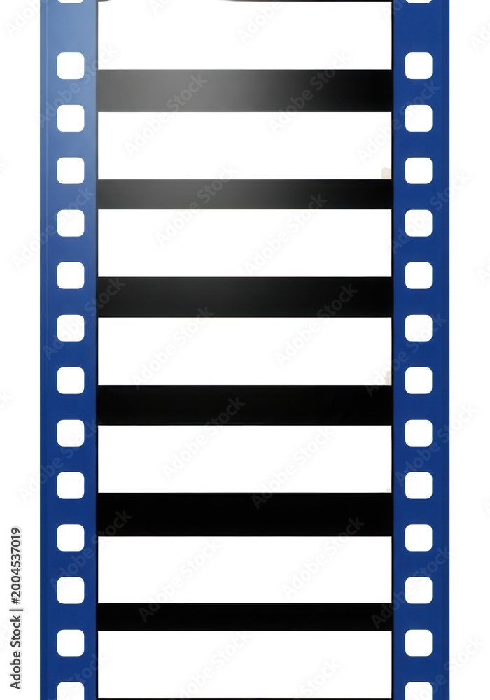 Fototapeta premium Film strip with transparent background, blue frame, black and white stripes