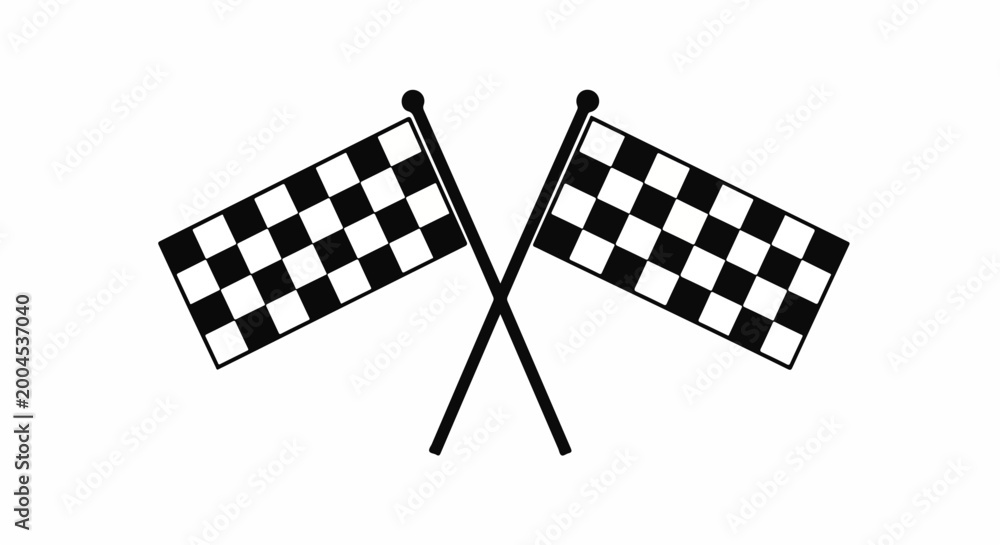 Fototapeta premium Two crossed checkered flags, iconic symbols of the finish line in racing, competition, and sports events. Represents victory, success, speed, and goals.