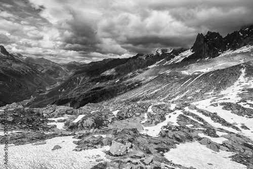 Scenic cloudy landscape of Aiguilles Rouges, Mont Blanc, Haute Savoie, France, Europe	

