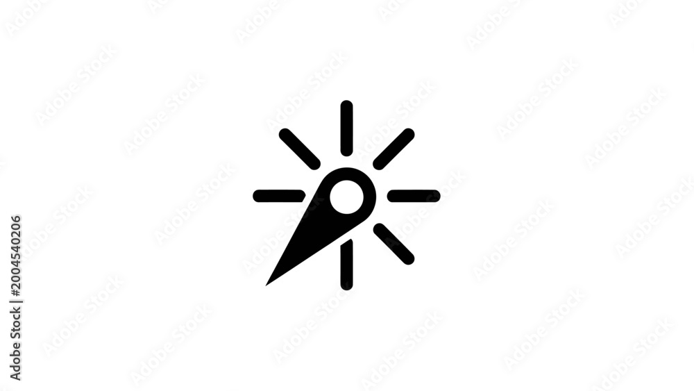 Obraz premium Simple black graphic icon of a compass rose with a pin pointer