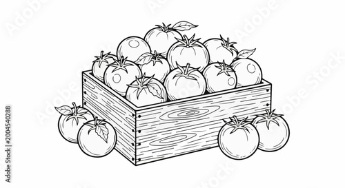 A wooden crate overflowing with ripe, vine-ripened tomatoes