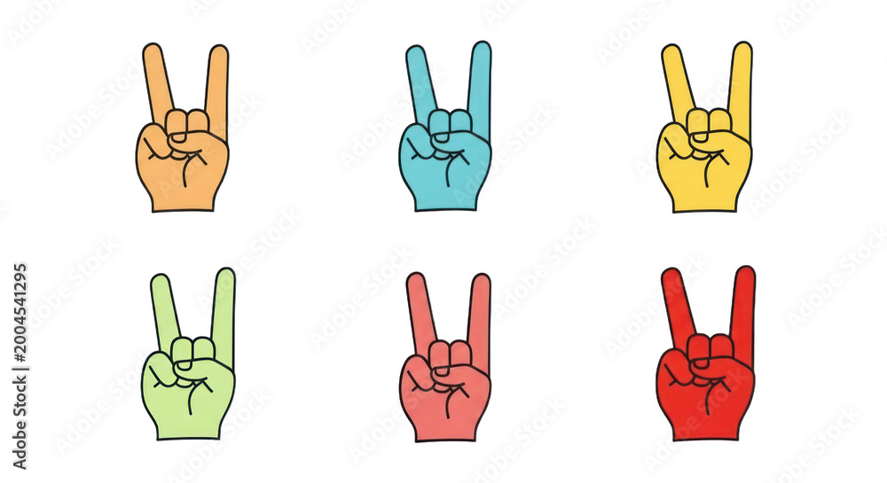 Fototapeta premium Colorful Hand Sign Symbols for Peace and Victory, Ideal for Design Projects and Communication Themes