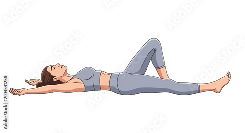 Obraz na plátne Woman in yoga pose, lying on back, arms extended, relaxation