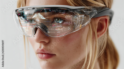 Futuristic AI-Powered Smart Glasses Displaying Digital Interface, Conceptual Technology, Innovation, and Augmented Reality Visuals