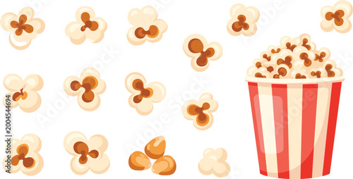 Photos Cute Vector Collection of Popcorn Kernels and Popcorn Bucket Illustration with C