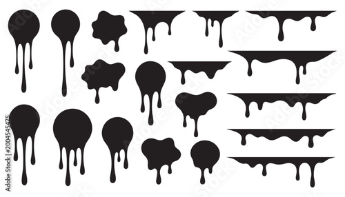 Fotografie Set of black liquid dripping shapes and borders