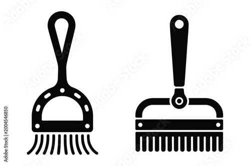 Tableau sur toile Stiff bristle brush and broom icons with cleaning tool sweeping tool cleaning