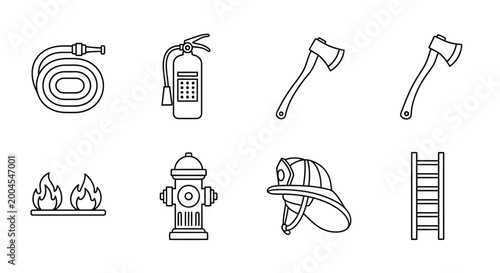 Firefighter equipment icon set