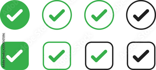 Free Download Checkmarks in green and black colors represent completion and verification status for lists and interactive forms. - GFXLoad