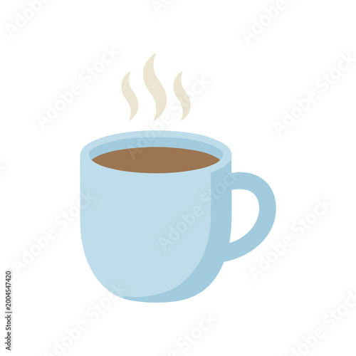 A steaming hot light blue coffee.