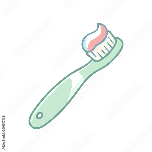 Toothbrush with toothpaste on bristles closeup.