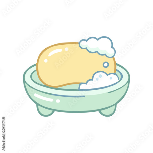Cartoon bar of soap in bathtub.