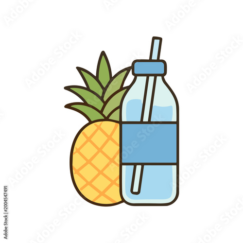 Pineapple and water bottle illustration.