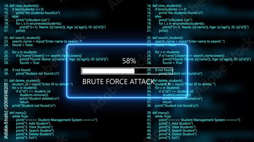 cyan glowing brute force attack loading bar animation with digital binary code and cyber programming background. Programming code hacking concept.4k animation