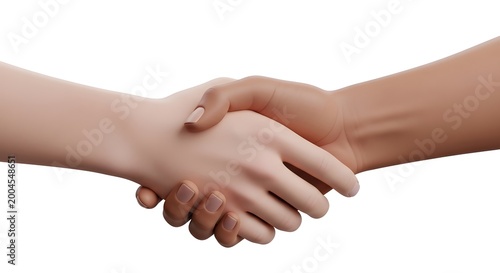 Handshake between diverse individuals, symbolizing trust, successful partnership, and mutual agreement. Close-up representing unity and collaboration on a white background