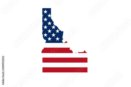 Idaho State Map Silhouette with American Flag Pattern, Simple Flat Vector Illustration of Idaho Shape with US Stars and Stripes Design for Patriotic, National, and Geographic Concepts.