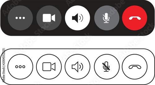 Fotografie Video conference control bar icons, flat minimalist call interface buttons, digi