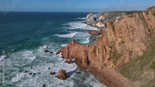 View of Cabo da Roca, the westernmost point of continental Europe in Portugal, the Sintra Region. Aerial Ocean View.