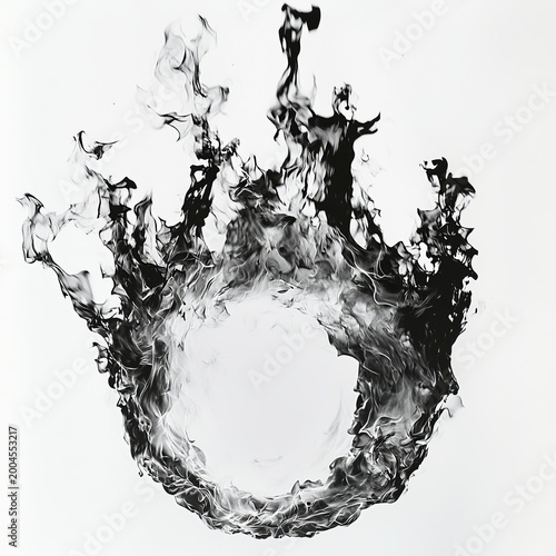 Explosive dark fire forming a crown shape isolated on a white background.