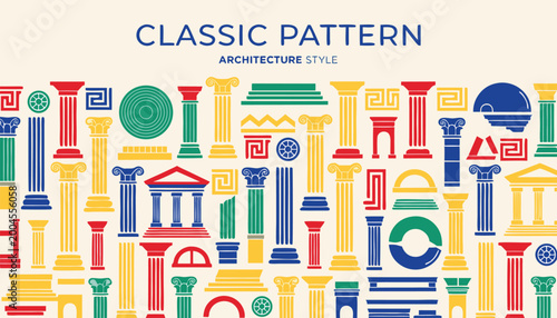 Bild auf Leinwand Classic pattern architecture style background with colorful greek pillars and te