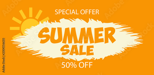 Bright summer sale announcement showcasing 50 percent discount on various products during the warm season